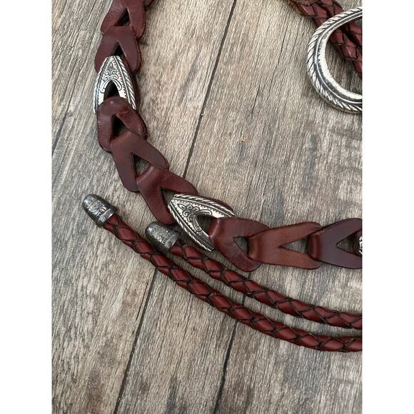 Vintage Brighton Women\'s Brown Woven braided western Leather Etched Metal Belt main image 4